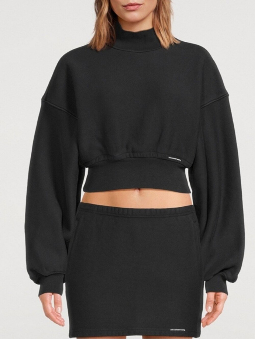 Alexander Wang Black Cropped Turtleneck Sweatshirt with matching minisweat skirt